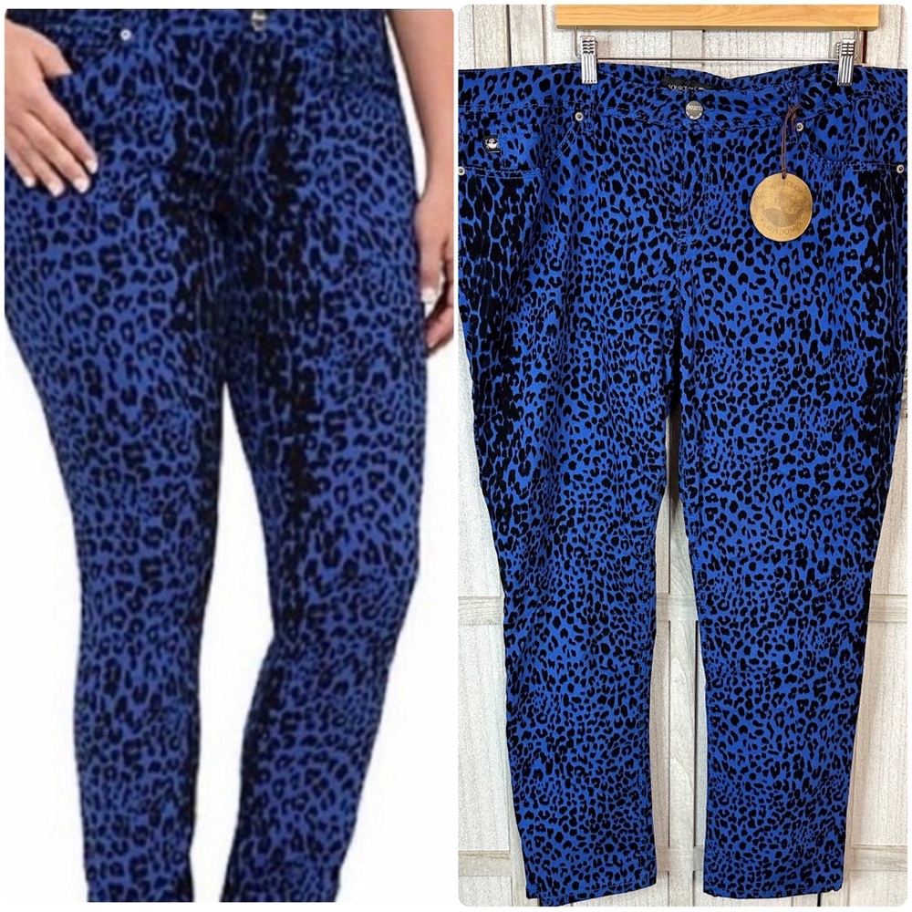 Torrid Source of Wisdom London Skinny Blue Leopard Jeans Pants Plus Size 22 NEW